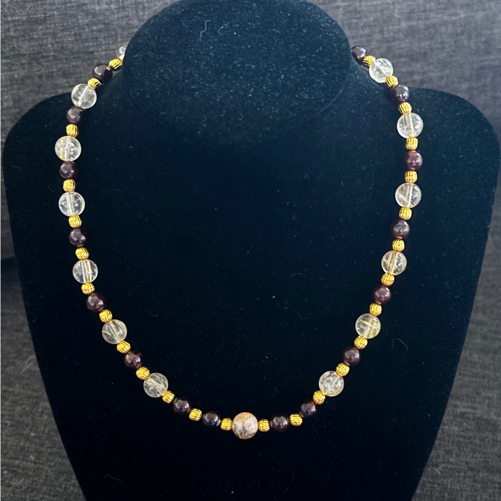 Chic Natural Citrine and Garnet Beaded Necklace